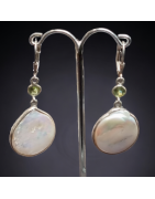 Boucles Perles Heishi naturelles & Péridot Argent 925