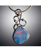 Pendentif Opale bleue Harlequin avec chaîne Argent 925