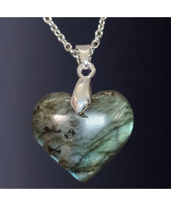 Pendentif Labradorite cœur avec chaîne
