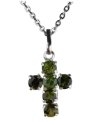 Pendentif Tourmaline verte croix argent 925