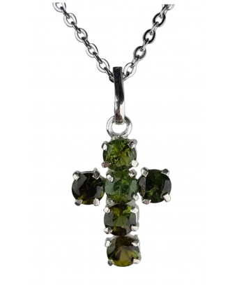Pendentif Tourmaline verte croix argent 925