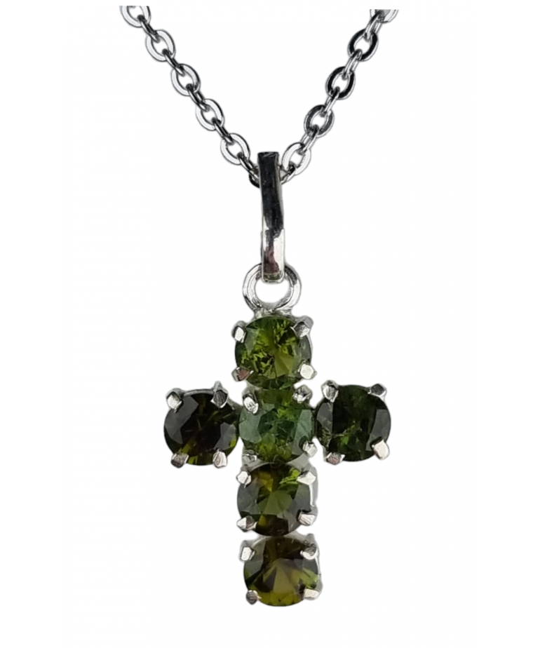 Pendentif Tourmaline verte croix argent 925
