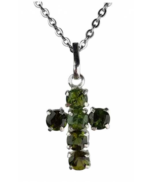Pendentif Tourmaline verte croix argent 925