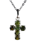 Pendentif Tourmaline verte croix argent 925