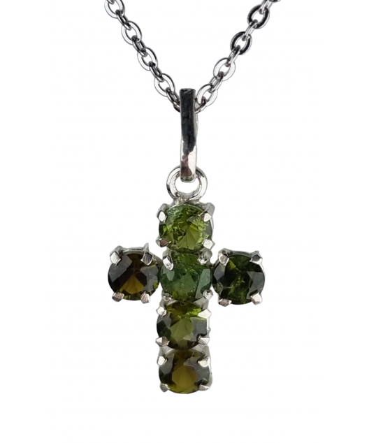 Pendentif Tourmaline verte croix argent 925