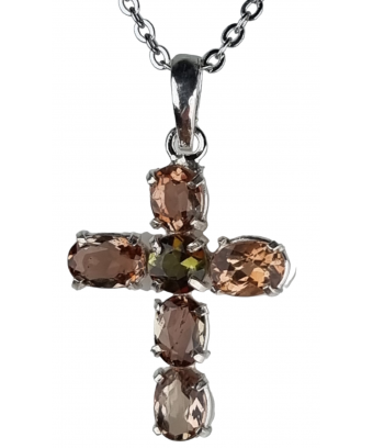 Pendentif Andalousite verte croix argent 925