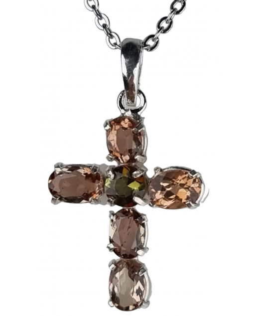 Pendentif Andalousite verte croix argent 925