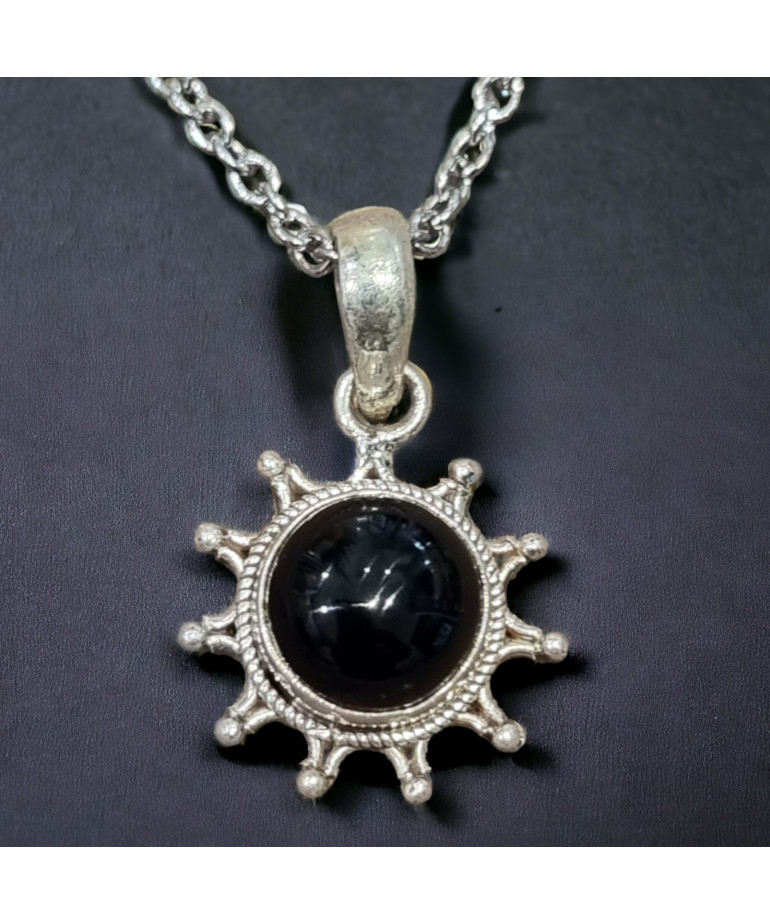 Pendentif Obsidienne soleil Argent 925 sur chaîne