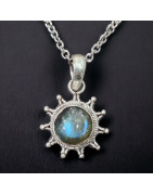 Pendentif Labradorite soleil Argent 925 sur chaîne