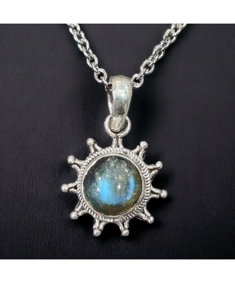 Pendentif Labradorite soleil Argent 925 sur chaîne