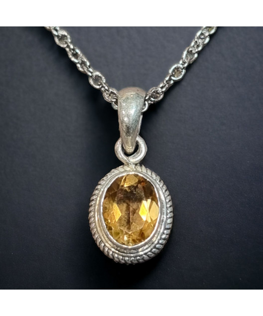 Pendentif Citrine Argent 925 sur chaîne