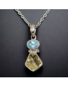Pendentif Citrine & Topaze bleue  Argent 925 sur chaîne