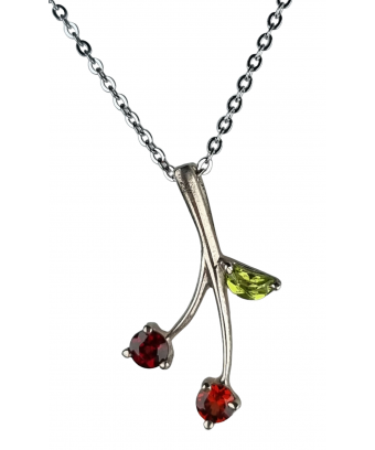 Pendentif Grenat & Péridot branche argent 925