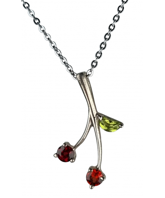 Pendentif Grenat & Péridot branche argent 925