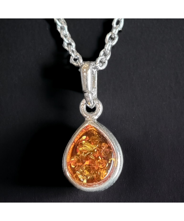 Pendentif Ambre Argent 925 sur chaîne