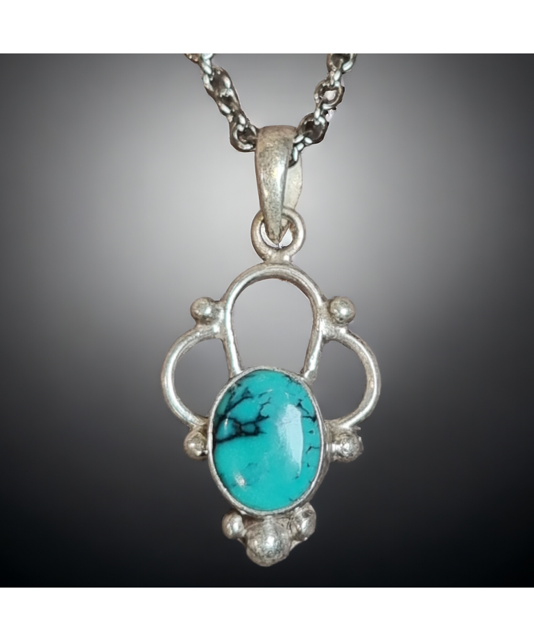 Pendentif Turquoise Argent 925 sur chaîne