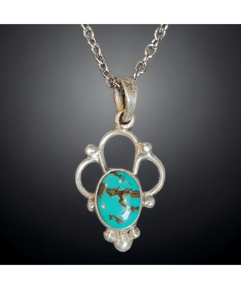 Pendentif Turquoise Argent 925 sur chaîne