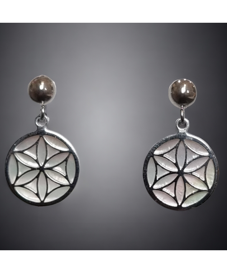 Boucles Nacre Fleur de vie Acier inox