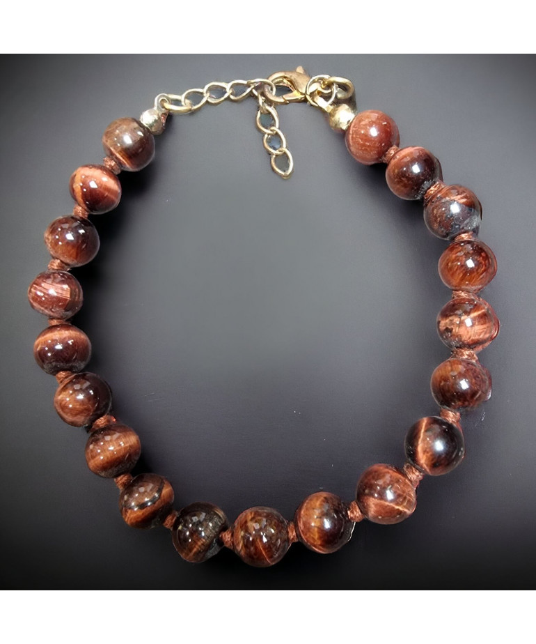 Bracelet Œil de Taureau Pierres rondes 8mm avec fermoir (s)