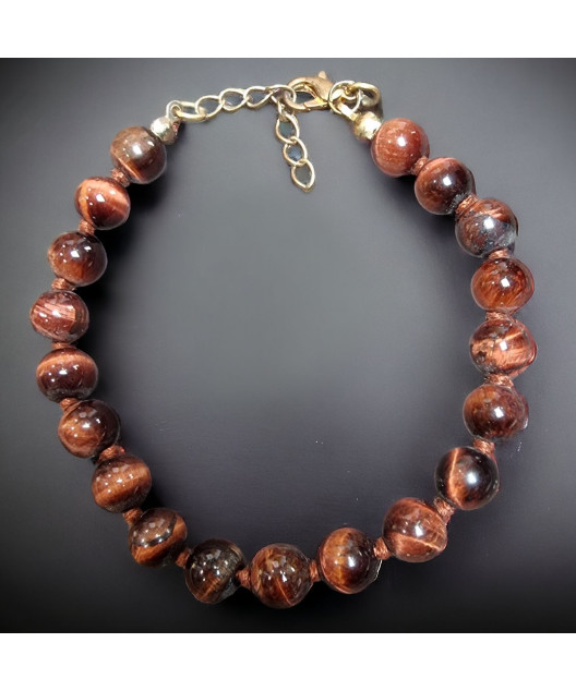 Bracelet Œil de Taureau Pierres rondes 8mm avec fermoir (s)