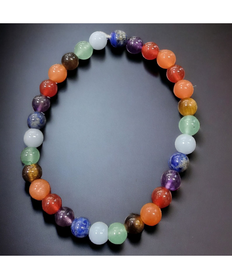 Bracelet 7 chakras Pierres rondes 6mm