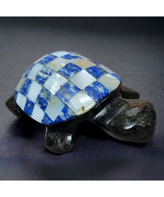 Tortue Obsidienne Nacre & Lapis-lazuli GM