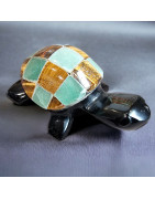 Tortue Obsidienne Œil de tigre & Jade pm