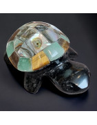Tortue Obsidienne Œil de tigre Nacre & Jade pm