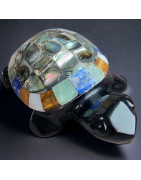 Tortue Obsidienne Nacre d'Ormeau Œil de tigre Jade & Lapis-lazuli GM