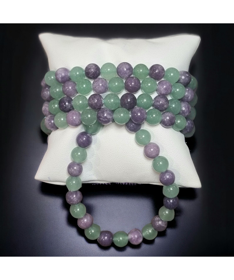 Bracelet Aventurine verte & Lépidolite Pierres rondes 8mm