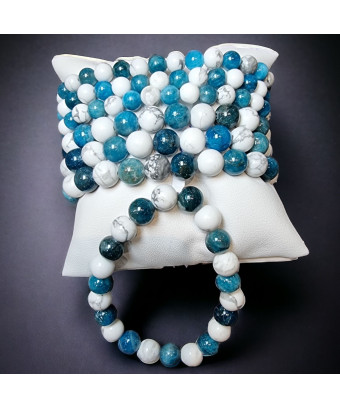 Bracelet Howlite & Apatite bleue Pierres rondes
