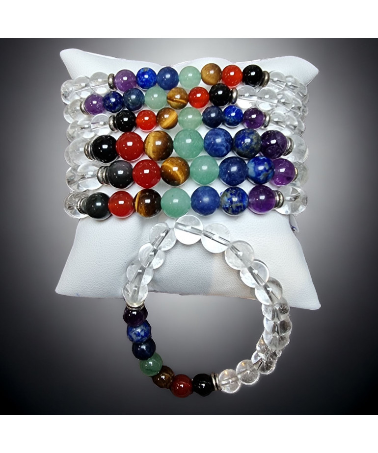 Bracelet Cristal de roche 7 chakras Pierres rondes