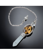 Pendule Cristal de roche & Etoile Merkaba Œil de tigre