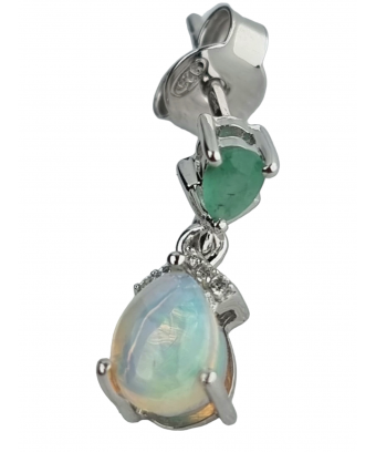 Boucles Opale et Emeraude Argent 925