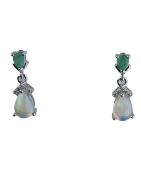 Boucles Opale et Emeraude Argent 925