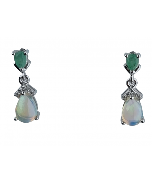 Boucles Opale et Emeraude Argent 925