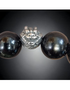Bracelet Obsidienne Œil céleste avec insert tête de dragon  Pierre rondes 12mm