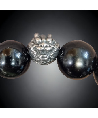 Bracelet Obsidienne Œil céleste avec insert tête de dragon  Pierre rondes 12mm