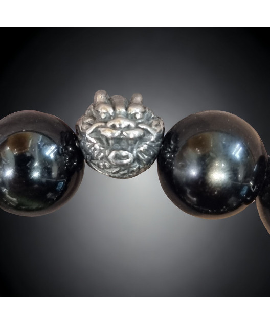 Bracelet Obsidienne Œil céleste avec insert tête de dragon  Pierre rondes 12mm