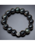 Bracelet Obsidienne Œil céleste avec insert tête de dragon  Pierre rondes 12mm