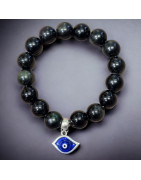 Bracelet Obsidienne Œil céleste avec œil turc Pierre rondes 12mm