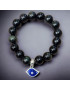 Bracelet Obsidienne Œil céleste avec œil turc Pierre rondes 12mm