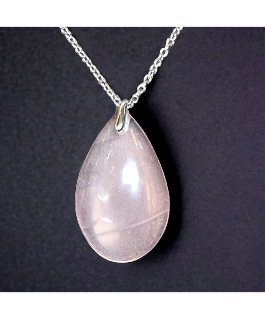 Pendentif Quartz rose Goutte avec Chaine (s)