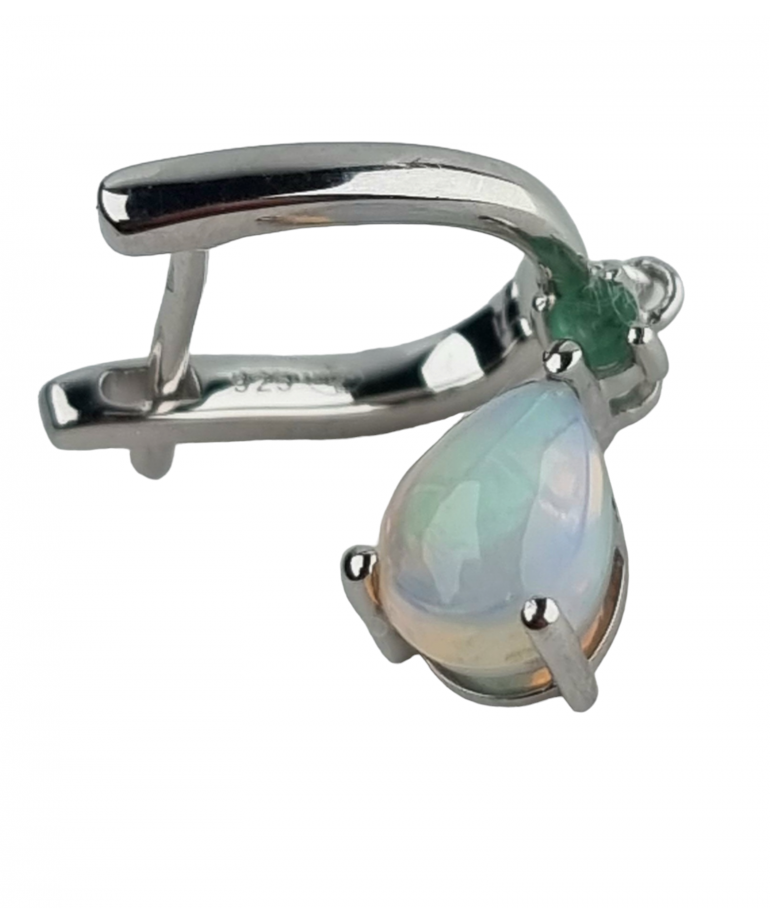Boucles Opale et Emeraude Argent 925