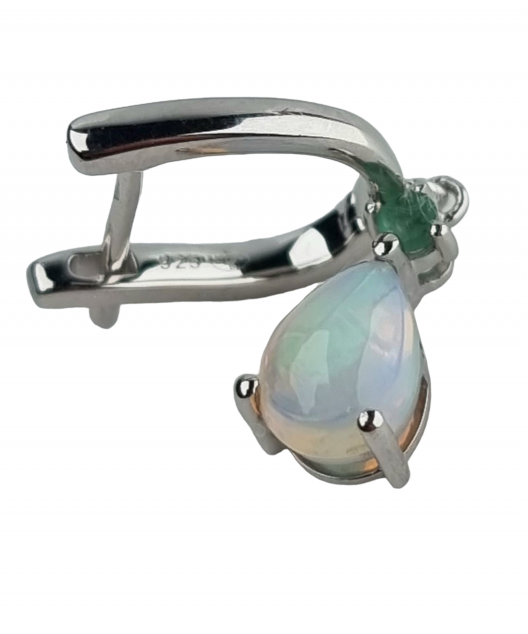 Boucles Opale et Emeraude Argent 925