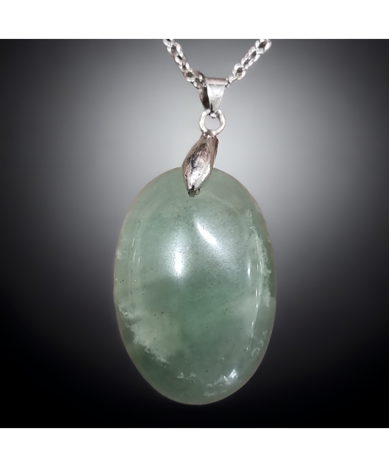 Pendentif Aventurine verte ovale avec chaîne