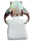 Bague Opale & Emeraude argent 925 Taille 59