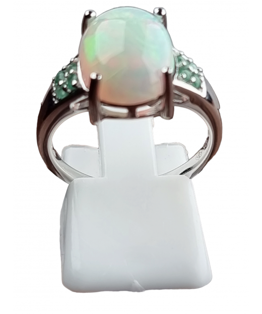 Bague Opale & Emeraude argent 925 Taille 59
