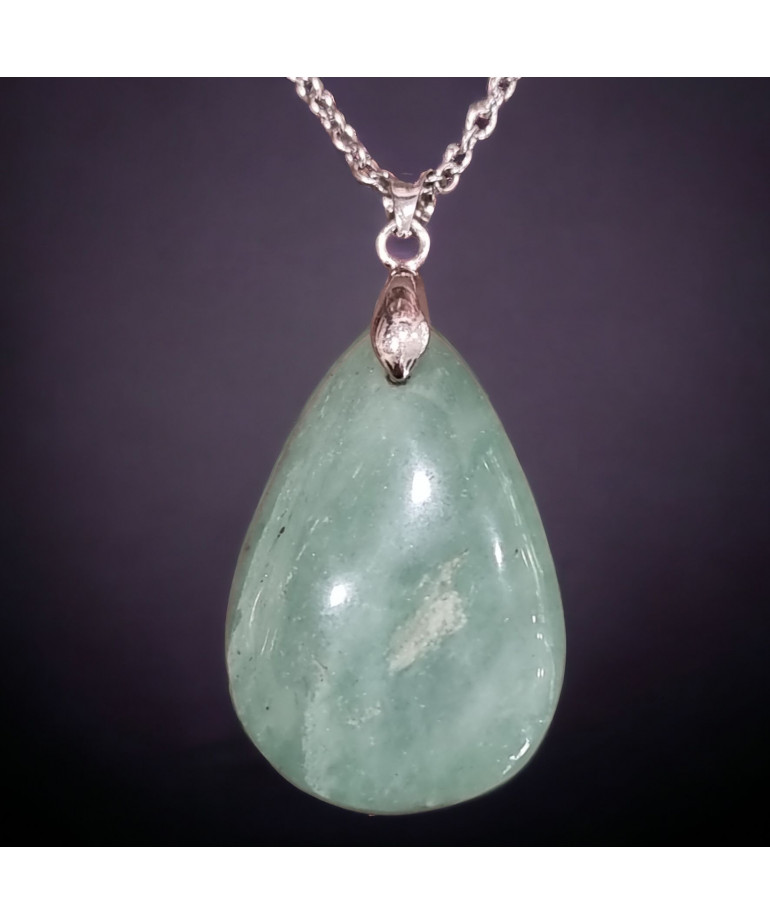 Pendentif Aventurine verte ovale avec chaîne