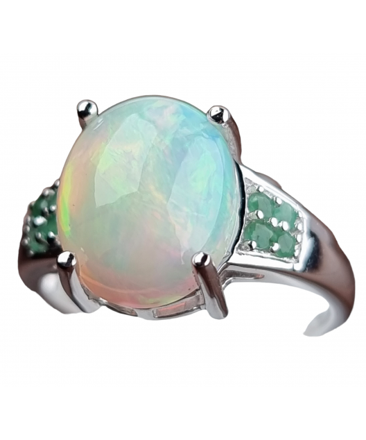 Bague Opale & Emeraude argent 925 Taille 59